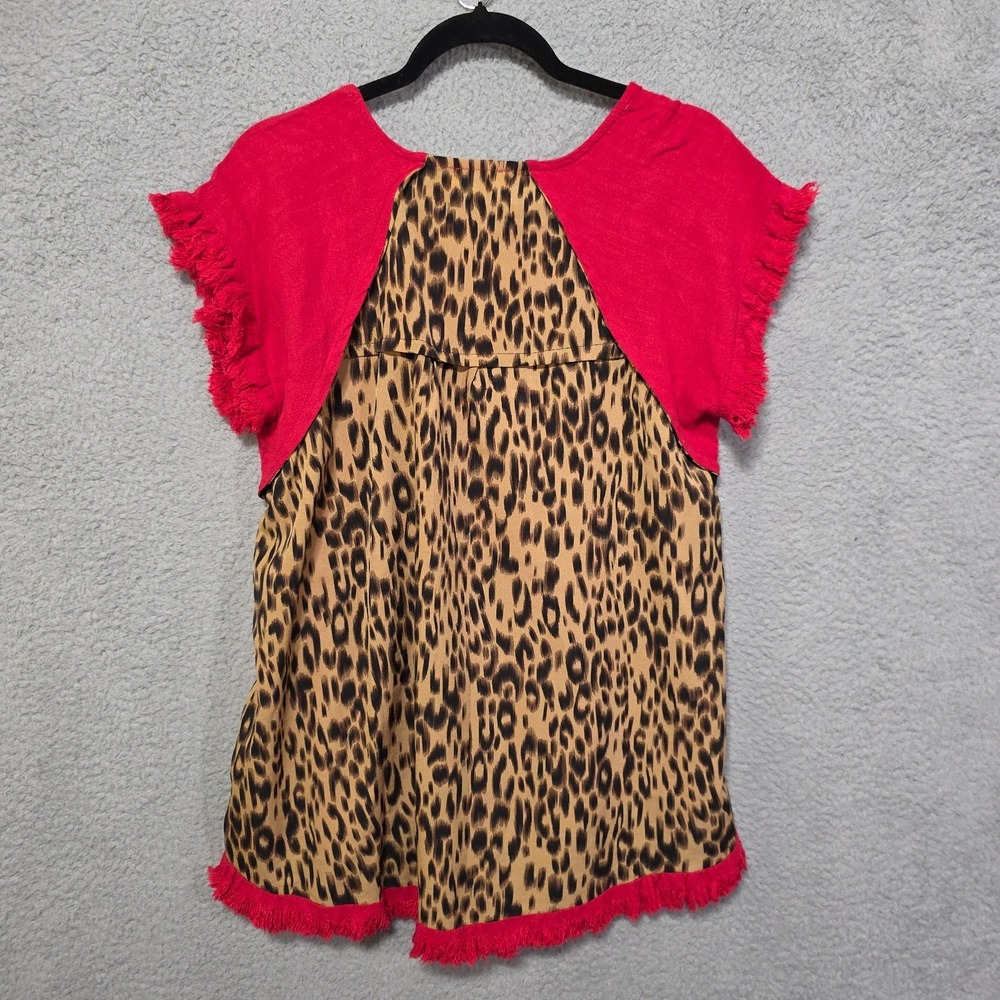 Umgee Womens Linen Short Sleeve Raw Hem Top Size Small Lot of 2  Red Black - Picture 11 of 11